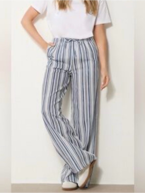 Just Living Pants - NWT Just Living Blue and White Vertical-Stripe Wide-Leg Linen Blend Pants - Med